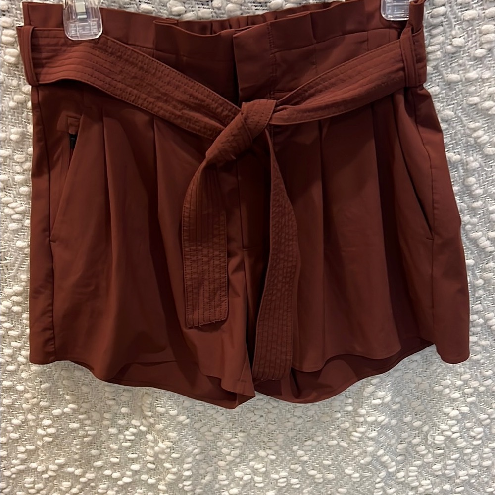 Athleta High Waist Rust Shorts with Tie Belt